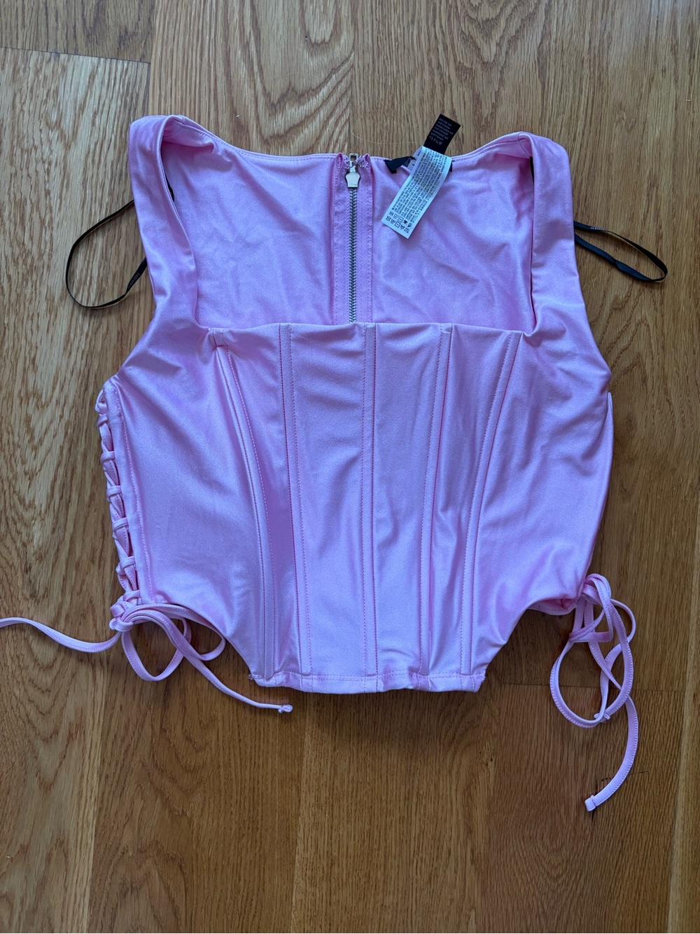 Forever 21 Baby Pink Lace-Up Corset Top with Silver Zipper (Size XL)